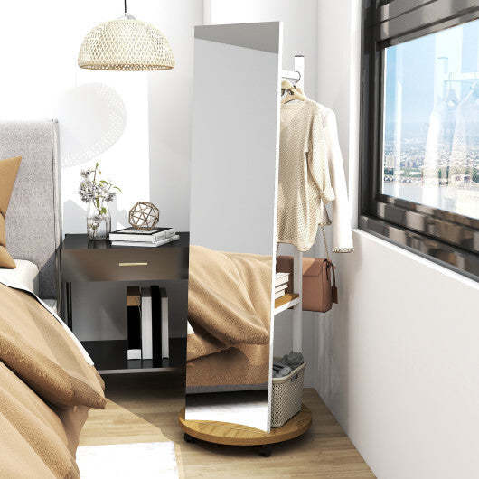 Coat Rack with Full Length Mirror Freestanding Coat Tree with 3 Hooks-Walnut W2B