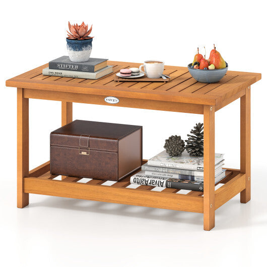 Patio Acacia Wood Coffee Table 2-Tier Rectangular Center Table W2B