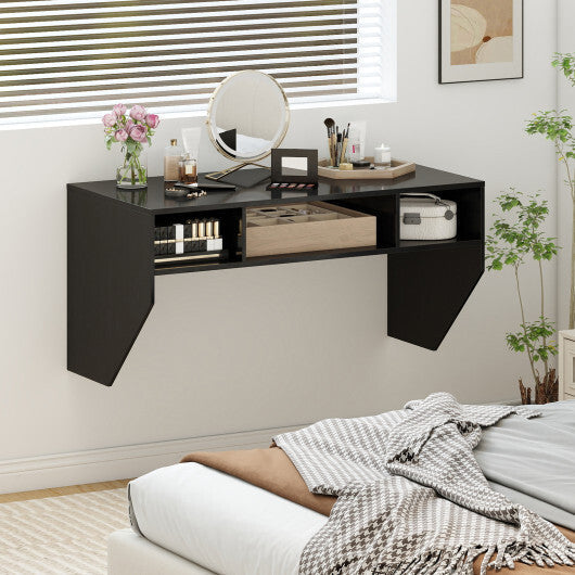 Wall-Mounted Computer Desk Floating Laptop Desk with 3 Storage Compartments-Black W2B