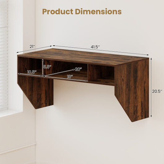 Wall-Mounted Computer Desk Floating Laptop Desk with 3 Storage Compartments-Black W2B