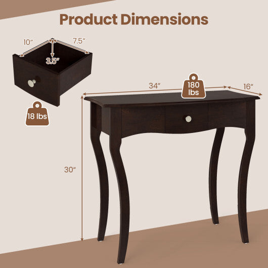 Console Table with Drawer and Solid Wood Frame-Espresso W2B