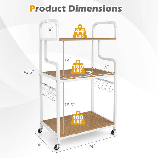 3-Tier Rolling Printer Stand Home Office Large Printer Cart with Storage Shelves-Rustic Brown W2B