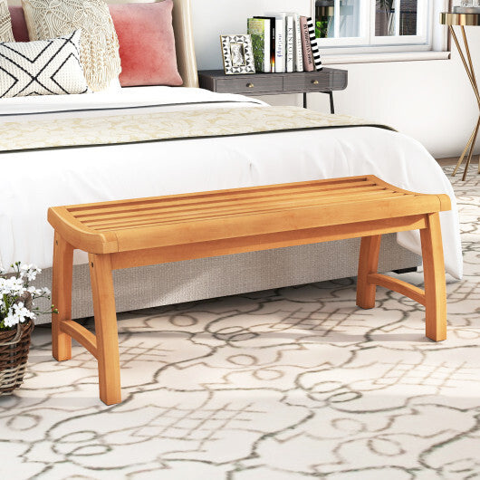 Teak Wood Outdoor Backless Bench with Contoured Slatted Seat W2B