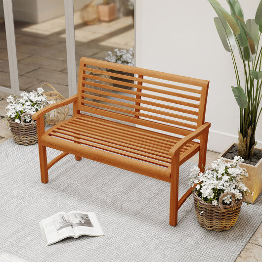 Teak Wood Outdoor Garden Bench with Slatted Backrest and Seat W2B