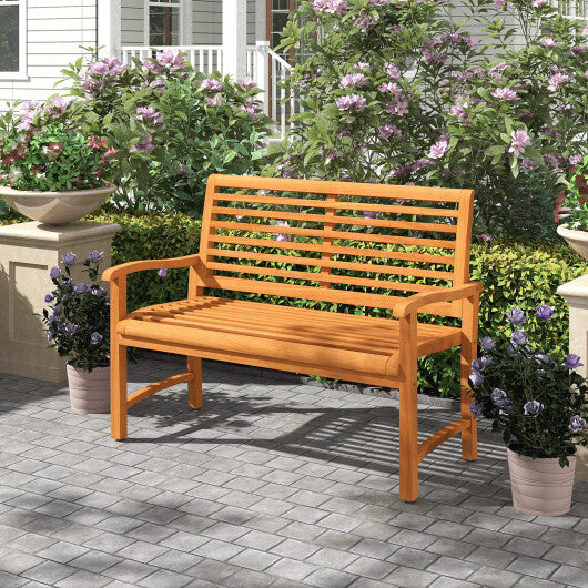 Teak Wood Outdoor Garden Bench with Slatted Backrest and Seat W2B