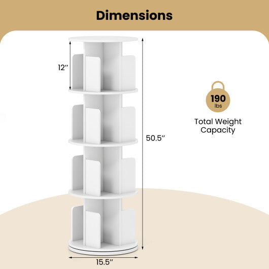 4-Tier Rotating Bookshelf 360 Display Rack with Dividers and Anti-falling Baffles-Natural W2B