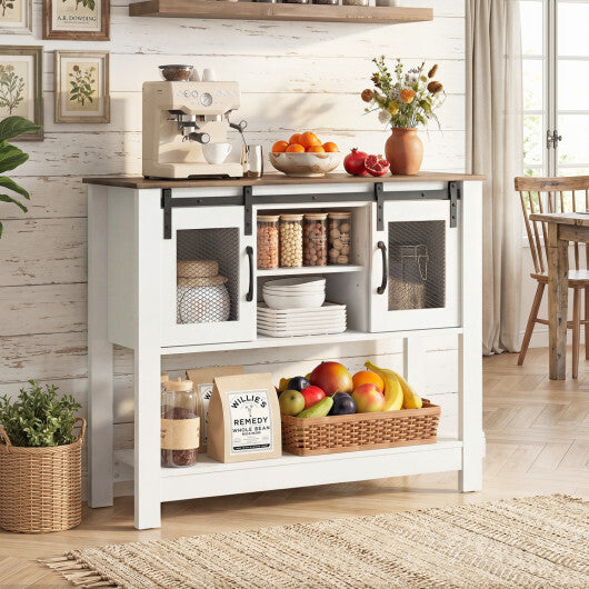 Console Table with Sliding Barn Doors and Storage Cabinets-Rustic Brown W2B