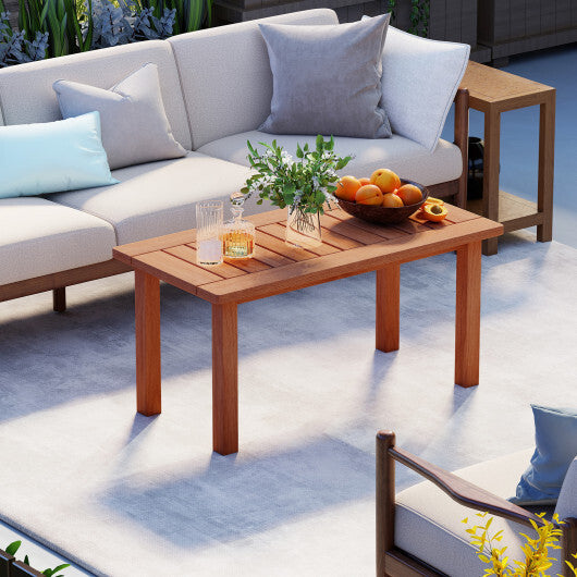 Patio Coffee Table with Slatted Tabletop for Deck Poolside W2B