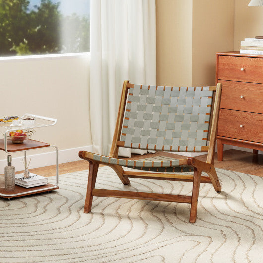 Patio Teak Wood Chair Outdoor Mid-Century Accent Chair with Nylon Webbing Seat