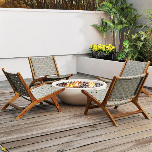 Patio Teak Wood Chair Outdoor Mid-Century Accent Chair with Nylon Webbing Seat W2B