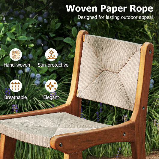 Set of 1 Outdoor Counter Height Bar Stool Woven Paper Rope Patio Barstool with Teak Wood Frame W2B