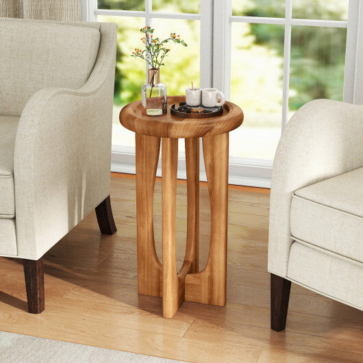 14 Inch Farmhouse End Table with Round Tray Top and Wood Cross Legs W2B