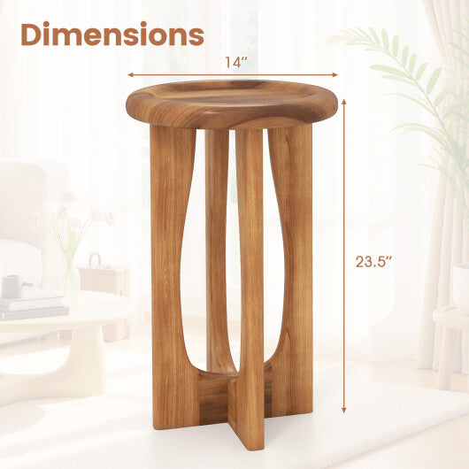 14 Inch Farmhouse End Table with Round Tray Top and Wood Cross Legs W2B