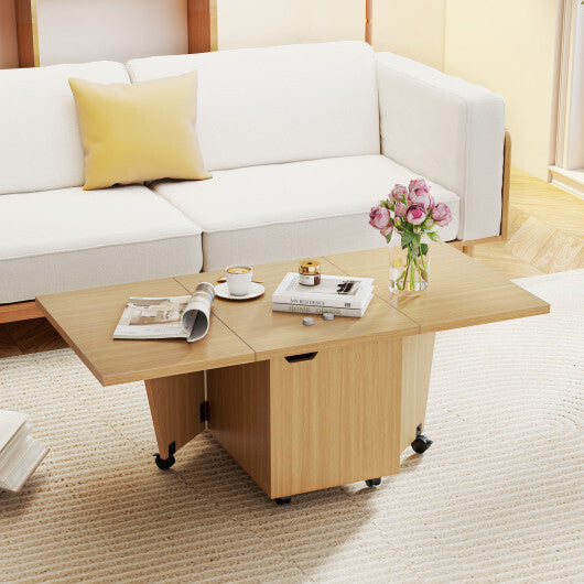 Foldable Coffee Table with Storage Cabinet Extendable Center Table-Oak W2B