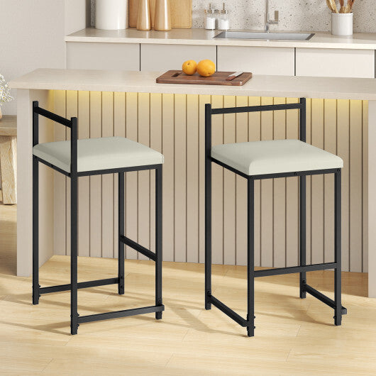 Set of 2 Stackable Counter Height Bar Stools PU Leather Upholstered with Footrest-Black W2B