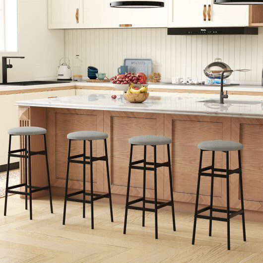 Bar Stools Set of 2 with Sturdy Metal Frame and Footrest-White W2B