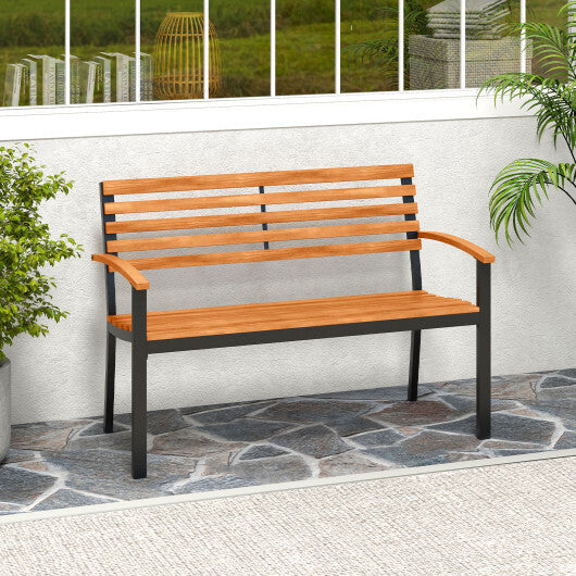 Outdoor Bench Acacia Wood Patio Loveseat with Backrest Armrests W2B