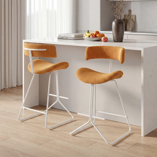 Set of 2 Counter Height Stools 25 Inch Armless Barstools with Padded Seat and Footrest-Orange W2B