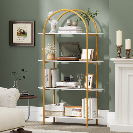 4-Tier Open Bookcase with Sturdy Metal Frame for Living Room-White & Golden W2B
