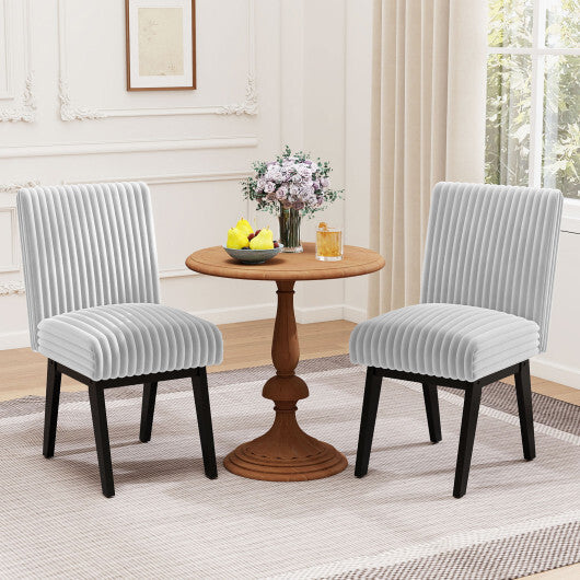 Dining Chairs Set of 2 Fabric Upholstered Kitchen Chairs with Padded Seatand Rubber Wood Legs-Gray & White W2B