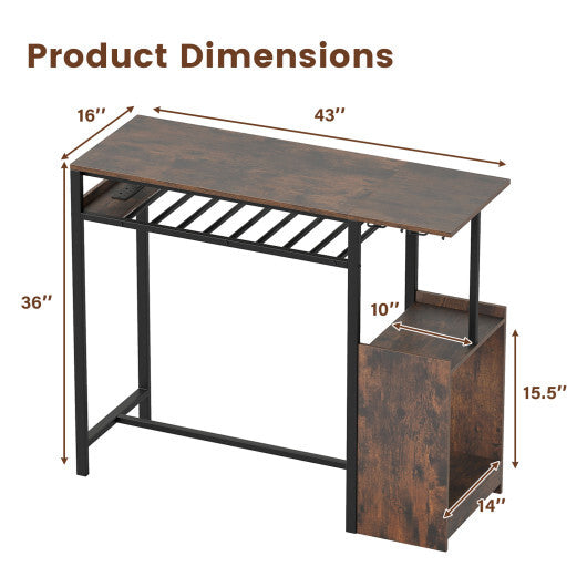 Rectangular Bar Table with Charging Station and LED Light-Rustic Brown W2B