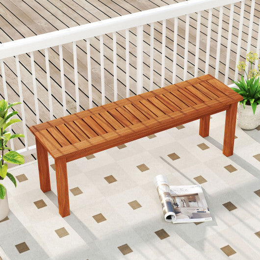 Outdoor Wood Bench 2-Person Backless Patio Garden Bench with Slatted Seat W2B