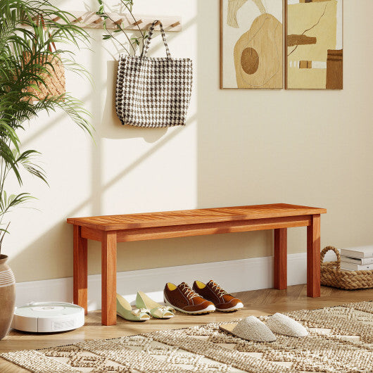 Outdoor Wood Bench 2-Person Backless Patio Garden Bench with Slatted Seat