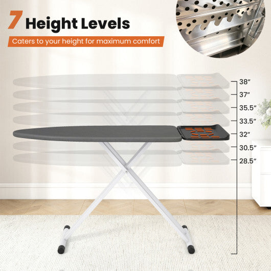 7 Adjustable Height Foldable Full Size Ironing Board with Iron Rest and Heat-resistant Surface W2B