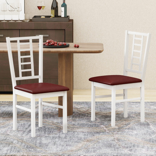PU Leather Upholstered Wood Dining Chairs Set of 2-White W2B