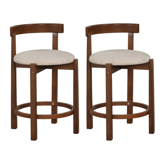 24 Inch Counter Height Bar Stools Set of 2 with Backrests and Footrests-Beige W2B
