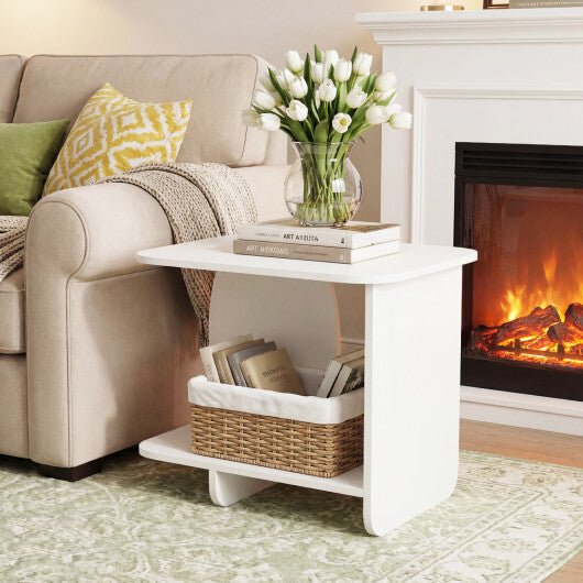 End Table Set of 2 2-Tier Sofa Side Tables with Storage Shelf-White W2B