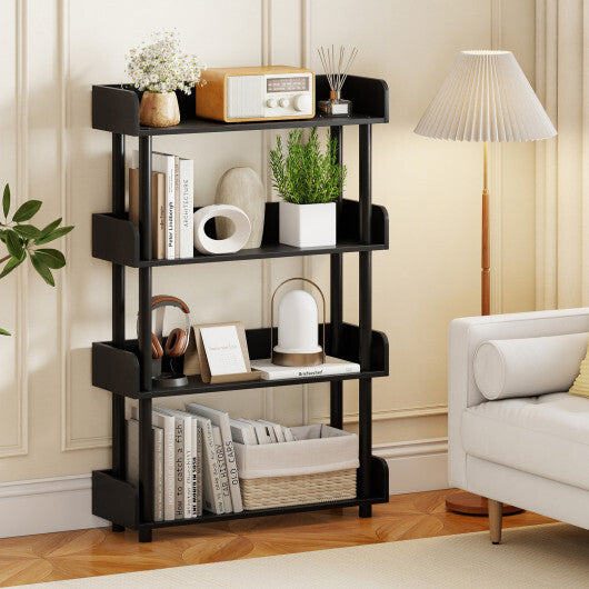 4-Tier Bookshelf Open Bookcase with Anti-Tipping Kit Industrial Storage Unit-Black