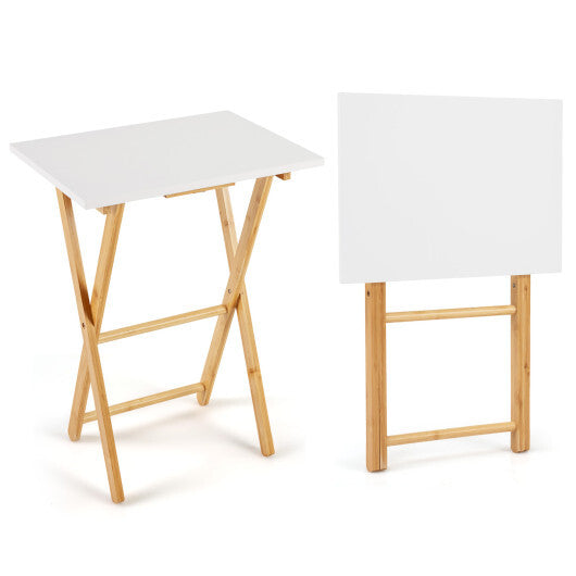 Folding TV Tray Tables Set of 2 for Small Spaces Bedroom and Living Room-White W2B