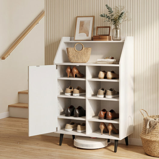 Shoe Storage Cabinet with 2-Tier Open Compartment and 4-Tier Adjustable Shelf-White W2B