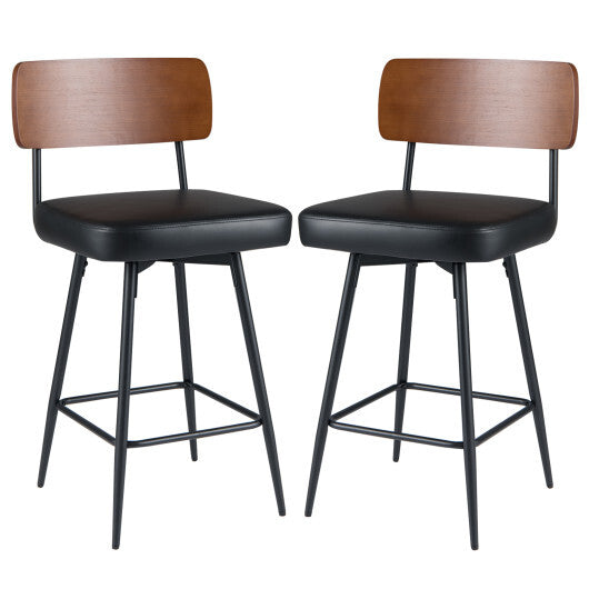 27 Inch Padded Counter Barstools Set of 2 with Metal Legs-White W2B