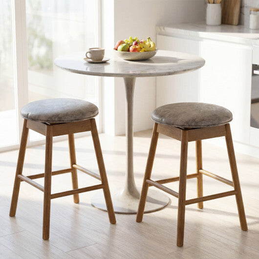 Swivel Counter Height Barstools with Solid Wood Legs and Footrests-Set of 2 W2B