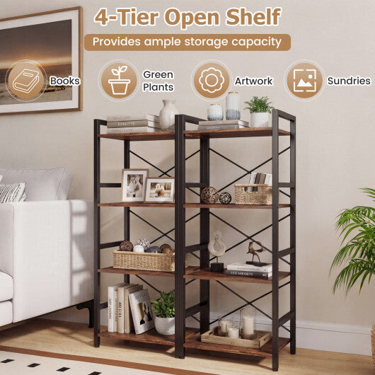 4-Tier Bookshelf Narrow Freestanding Display Shelf with Metal Frame-Oak W2B