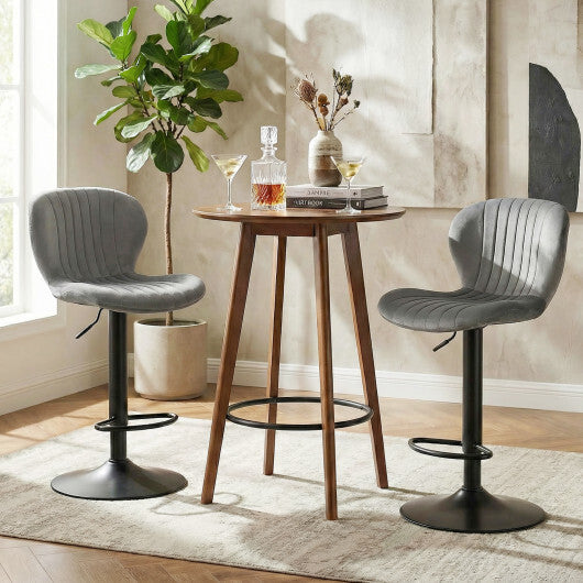 Adjustable Counter Height Chairs Set of 2 with Velvet Upholstered Backrests-Gray W2B