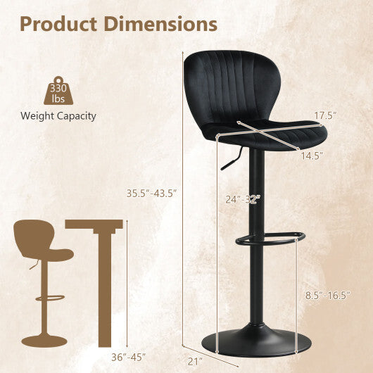 Adjustable Counter Height Chairs Set of 2 with Velvet Upholstered Backrests-Gray W2B