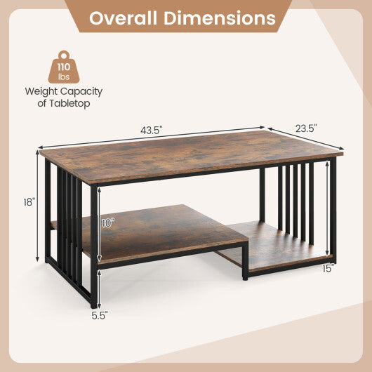 43.5" Coffee Table 2-Tier with Open Storage Shelf-RusticBrown W2B
