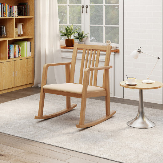 Rocking Chair with Slatted Back and Curved Armrests-Black W2B
