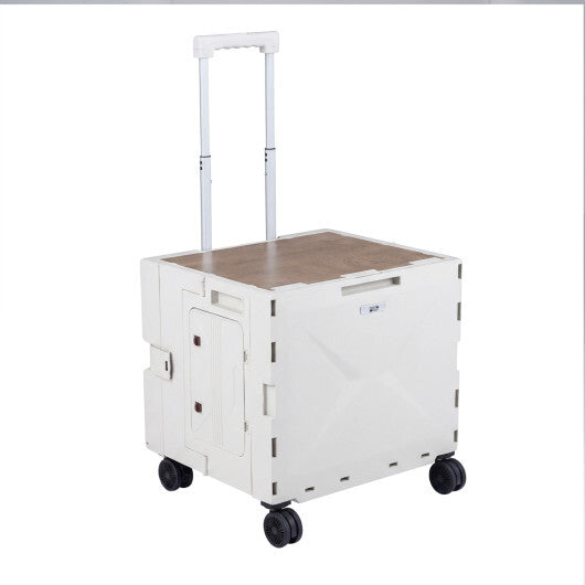 Foldable Utility Cart on 4 Rotate Wheels with Cup Holder-White W2B