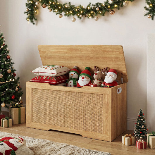 Kids Storage Bench 40 Inch Toy Box with Flip Top and Handles-Natural W2B