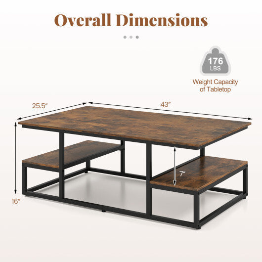 43" Rectangle Coffee Table with Storage and Open Shelves-Rusticbrown W2B
