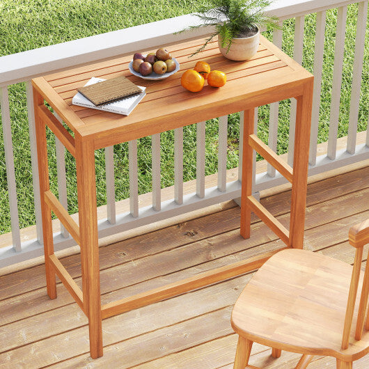 Acacia Wood Outdoor Bar Table with Slatted Tabletop for Balcony W2B