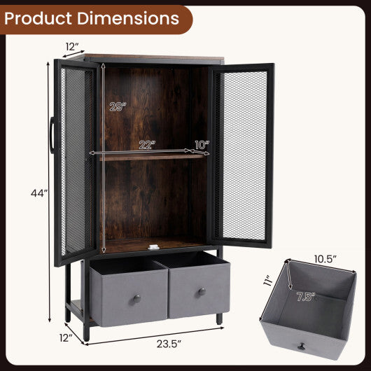 Industrial Coffee Bar Cabinet with 2-Tier Storage Compartment-Rustic Brown W2B