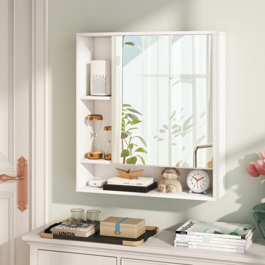 Wall Mounted Bathroom Cabinet with Mirror Single Door-White W2B