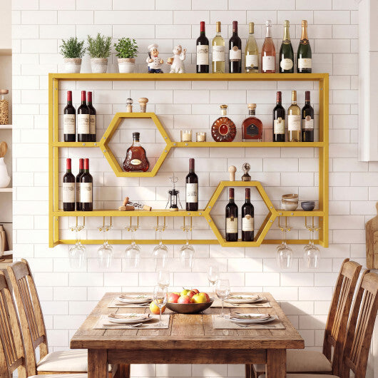 Wall Mounted Wine Rack 47" Large Floating Bar Shelves-Gold W2B