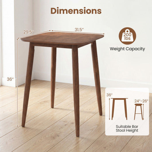 36 Inch Counter Height Bar Table Wooden High Top Pub Table with Solid Rubber Wood Legs-Walnut W2B