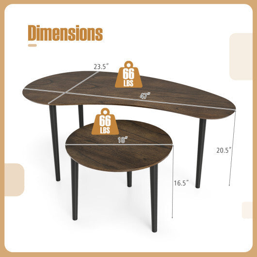 2 Pieces Mid Century Nesting Tables with Rubber Wood Legs-Walnut W2B